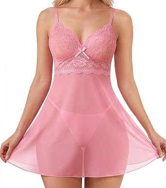 Sexy Lingerie For Women Sheer Mesh Babydoll Nightgown Dress