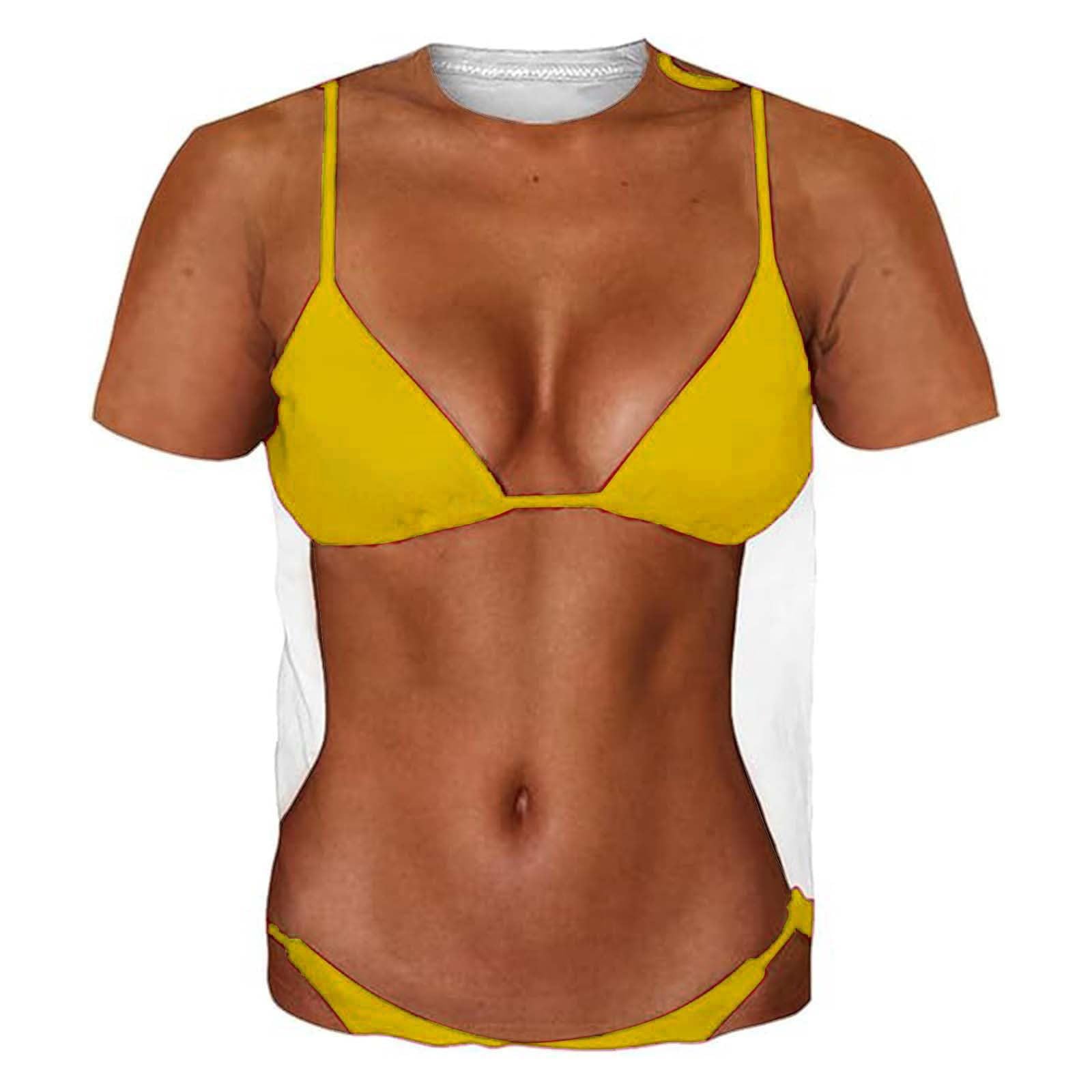 T-Shirt Men's Funny 3D Print T-Shirt Bikini Body Printed Muscle Shirt Half Sleeve Top Large Sizes Sports Shirt Muscle Costume Round Neck Short Sleeve Tops Quick Drying Sweatshirt, O yellow, XXXL