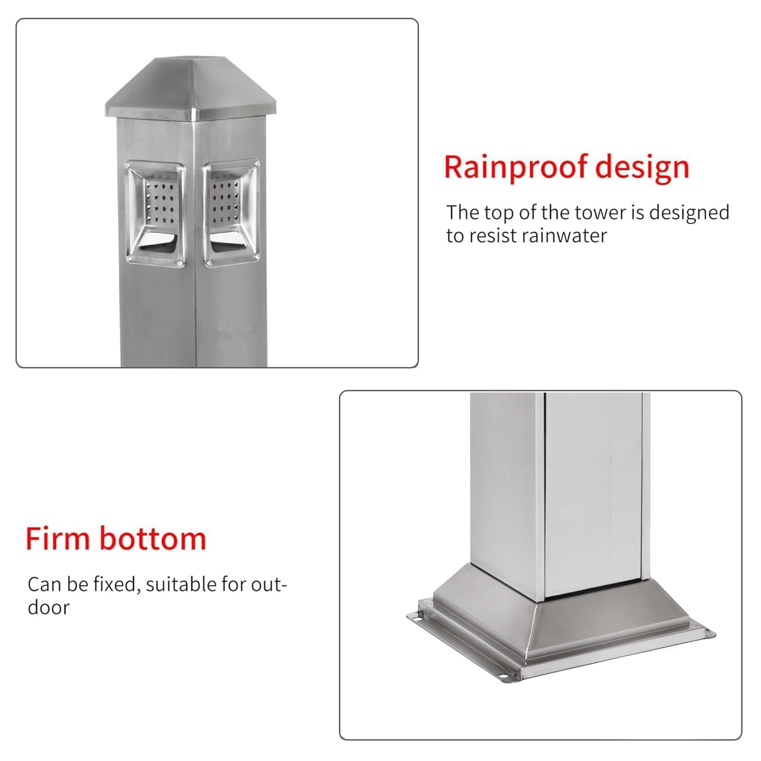 Cubo de basura vertical de acero inoxidable con 4 entradas, 120 cm, para exteriores, con cierre