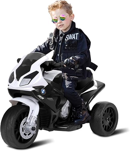 Miniatura 8 de Costzon Motocicleta eléctrica para niños con faros delanteros y música, pedal, licencia BMW de 6 V, funciona con batería, 3 ruedas, juguete de Negro