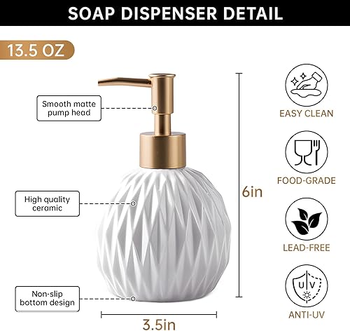 Miniatura 7 de Ceramics - Dispensador de jabón dorado para baño, botella de jabón de alivio para fregadero de cocina, dispensador de jabón líquido recargable de