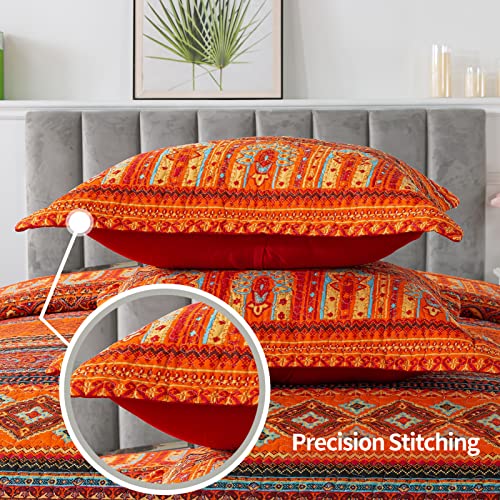 VAPUTAR Cotton Quilt Queen Size Bedding Set - 3 Pieces, Boho Queen Size Quilts, Lightweight Reversible Coverlets Bedspreads for Farmhouse Bedroom (Red/Orange)