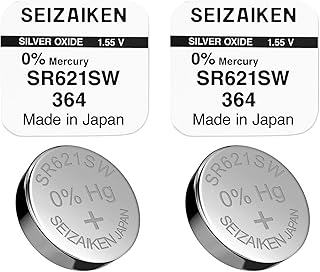 بطارية ساعة من أكسيد الفضة 364 SR621SW 1.55V خالية من الزئبق مصنوعة في اليابان بنسبة 100% من سيزايكين، عبوة من قطعتين