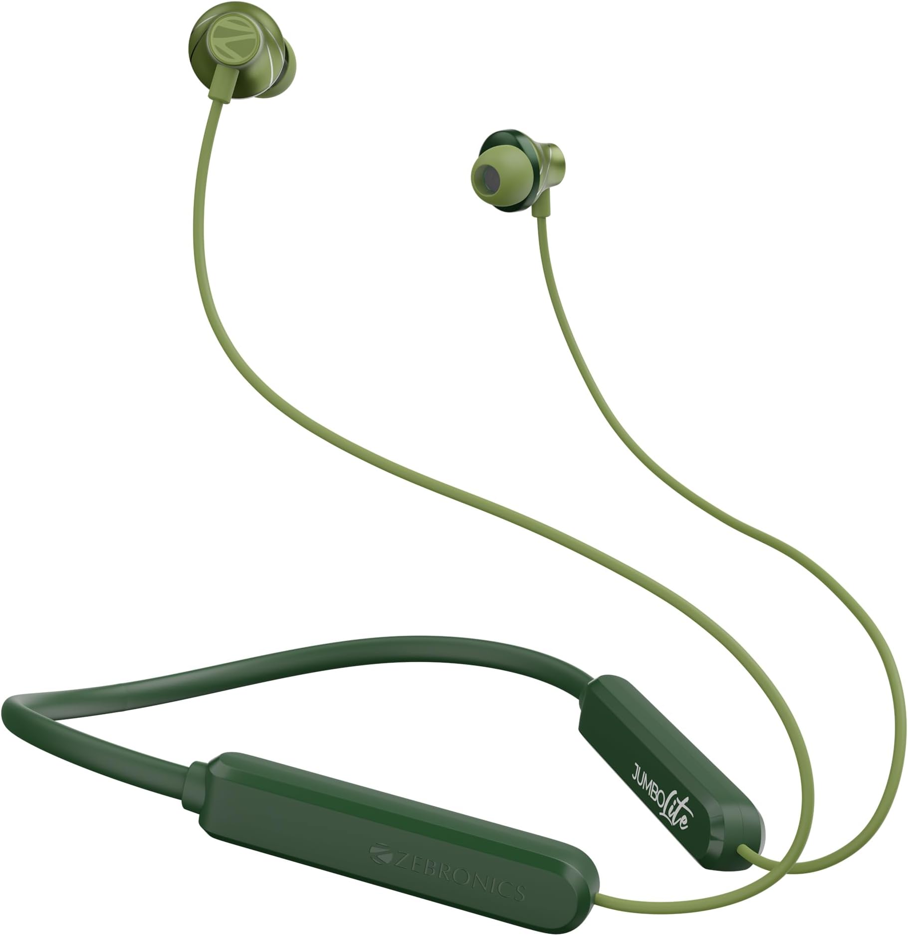 ZEBRONICS Jumbo LITE with 70 Hours Backup, Bluetooth v5.2 Wireless Neckband, Fast Charging, ENC Calling, Gaming Mode (Upto 50ms), Voice Assistant, Dual Pairing, Splash Proof, and Type C (Green)