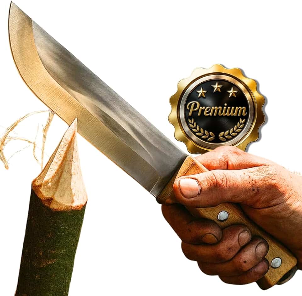 Faca Bushcraft Survival Scout em Aço Inox com Cabo de Carvalho – Ideal para Camping, Pesca, Escapadas e Atividades ao Ar Livre, Durável e Multifuncional