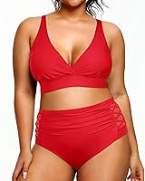 Vista 7 de Yonique Traje de baño de dos piezas para mujer, de talle alto, con control de abdomen