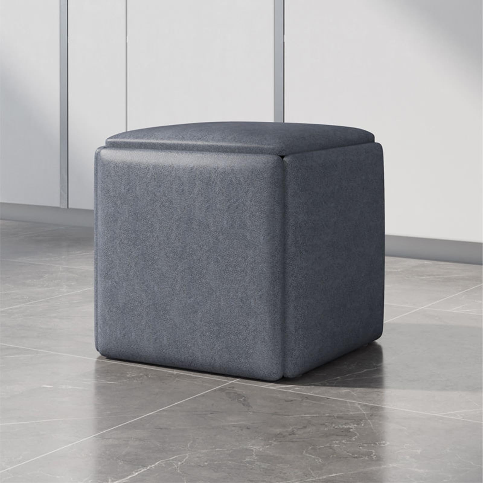 Tabourets ottomans gigognes 5 en 1 pouf carré cuir roulettes pivotantes