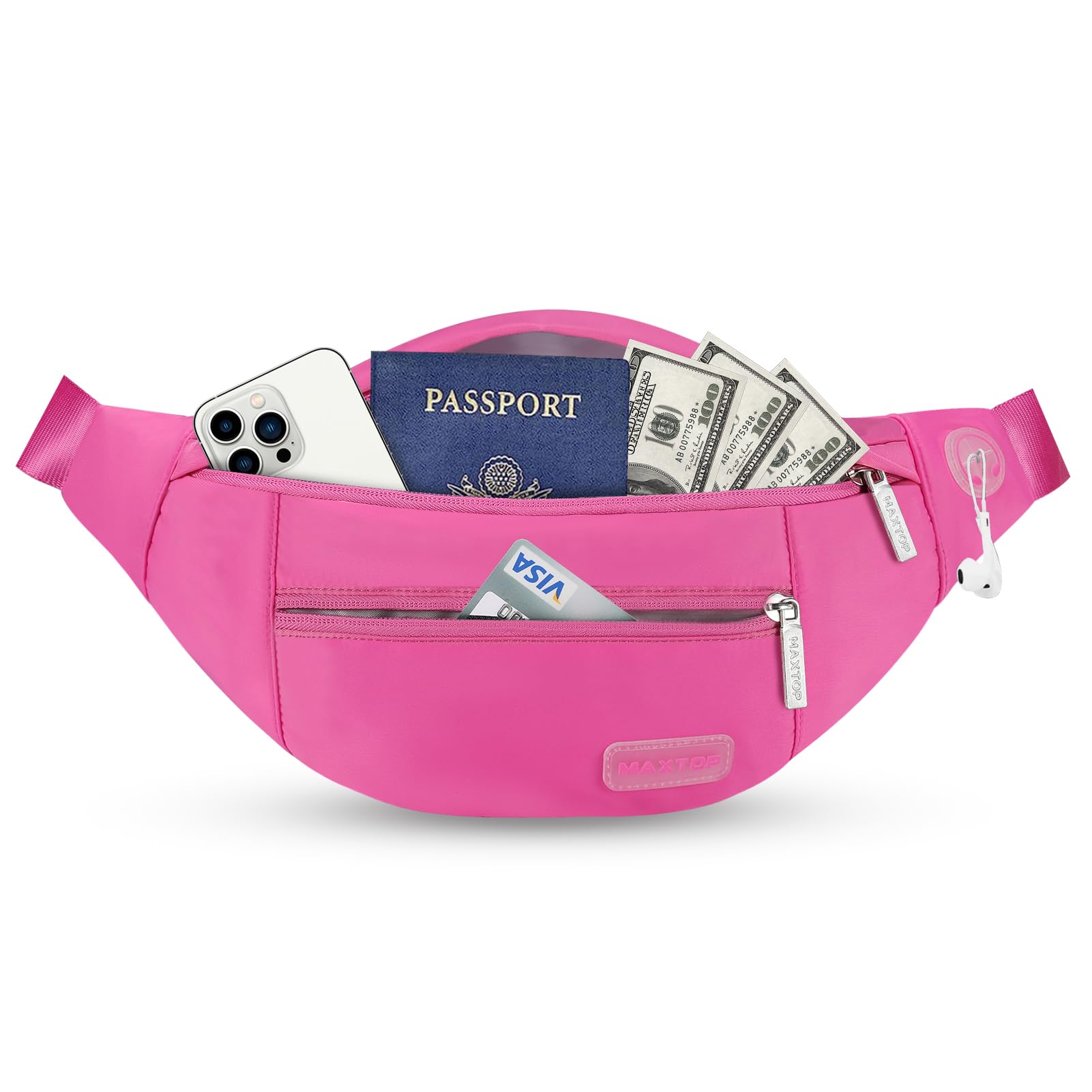 MAXTOP Fanny Packs for Women Mom Rose Red Belt Bag with 4-Zipper Pockets
