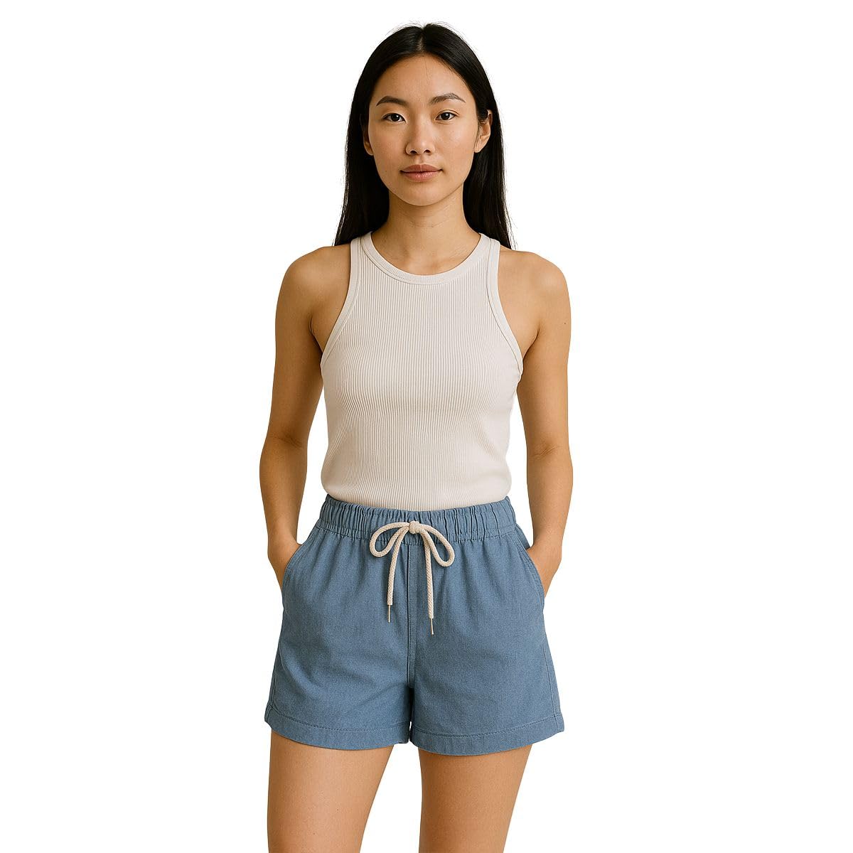 Short Feminino em Linho, Cintura Alta com Cordão, Casual e Confortável