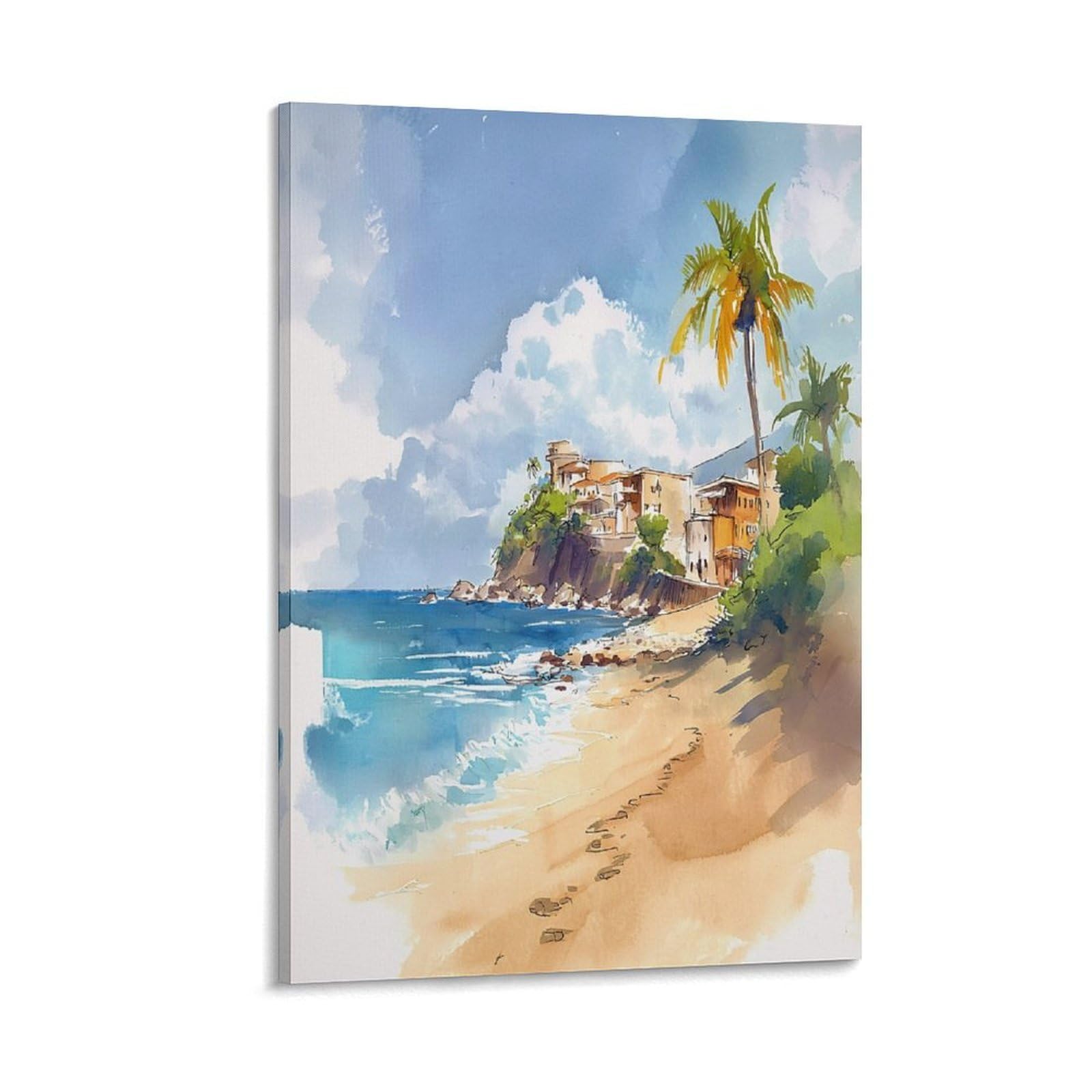 XWYMXZ Playa Del Carmen 20x30inch(50x75cm) Vintage Travel Poster Watercolor Canvas Art