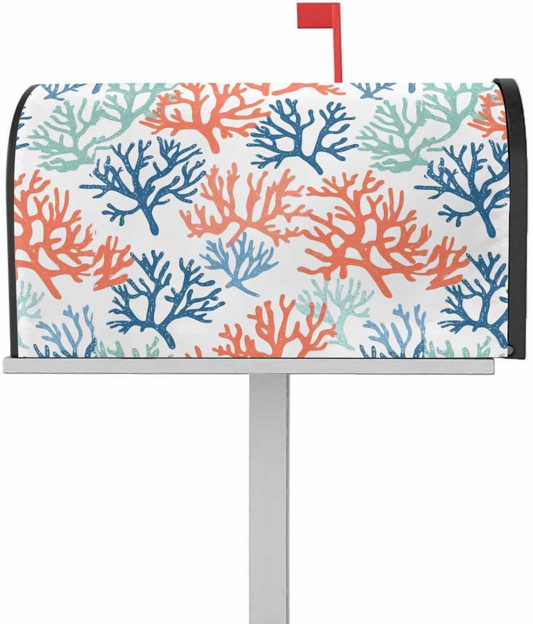 Orange Blue Coral Mailbox Covers Magnetic Standard Size, Green Gradient Coastal Ocean Color Decorative Post Letter Numbers Box Wrap Decoration Covers Large Accessories for Garden Yard Outdoor Décor