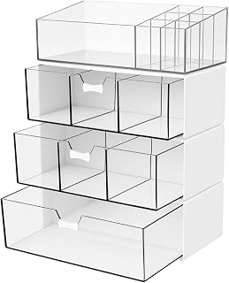 4 Pieces Stackable Cosmetic Organizers, Bathroom Organizer with Drawers, Makeup Organizer for Dresser, Bathroom