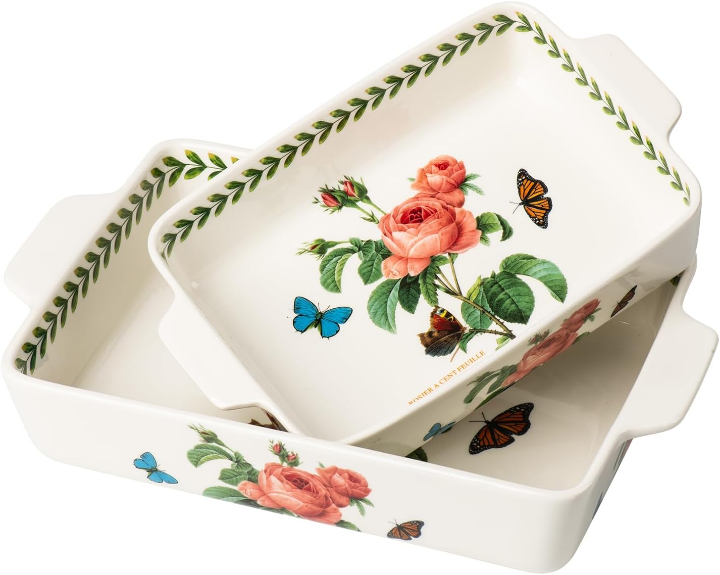 ONCCI In-Glaze Ceramic Baking Dish Set of 2 - Rectangular with Handles,Casserole dishes 10.8 * 7.99in & 8.58 * 6.54inch Sizes - Oven Safe for Cooking, Baking, Casseroles - Dishwasher Safe(Pink Rose)