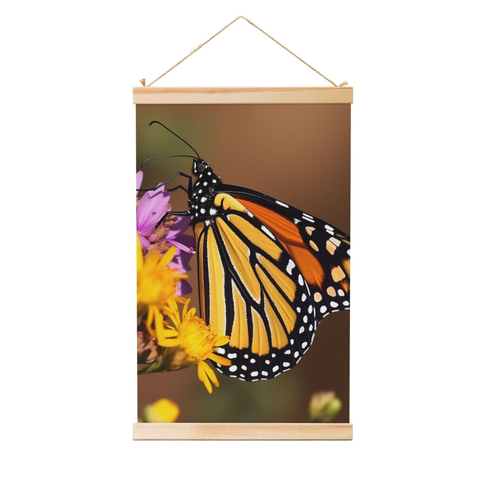 Monarch Butterfly Poster Wooden Shaft Hanging Poster Wall Hanging Banner Canvas Artwork with Wood Frames 16"x24" Modern Artwork Decor Ready to Hang Wall Art for Home Decor Scroll Painting