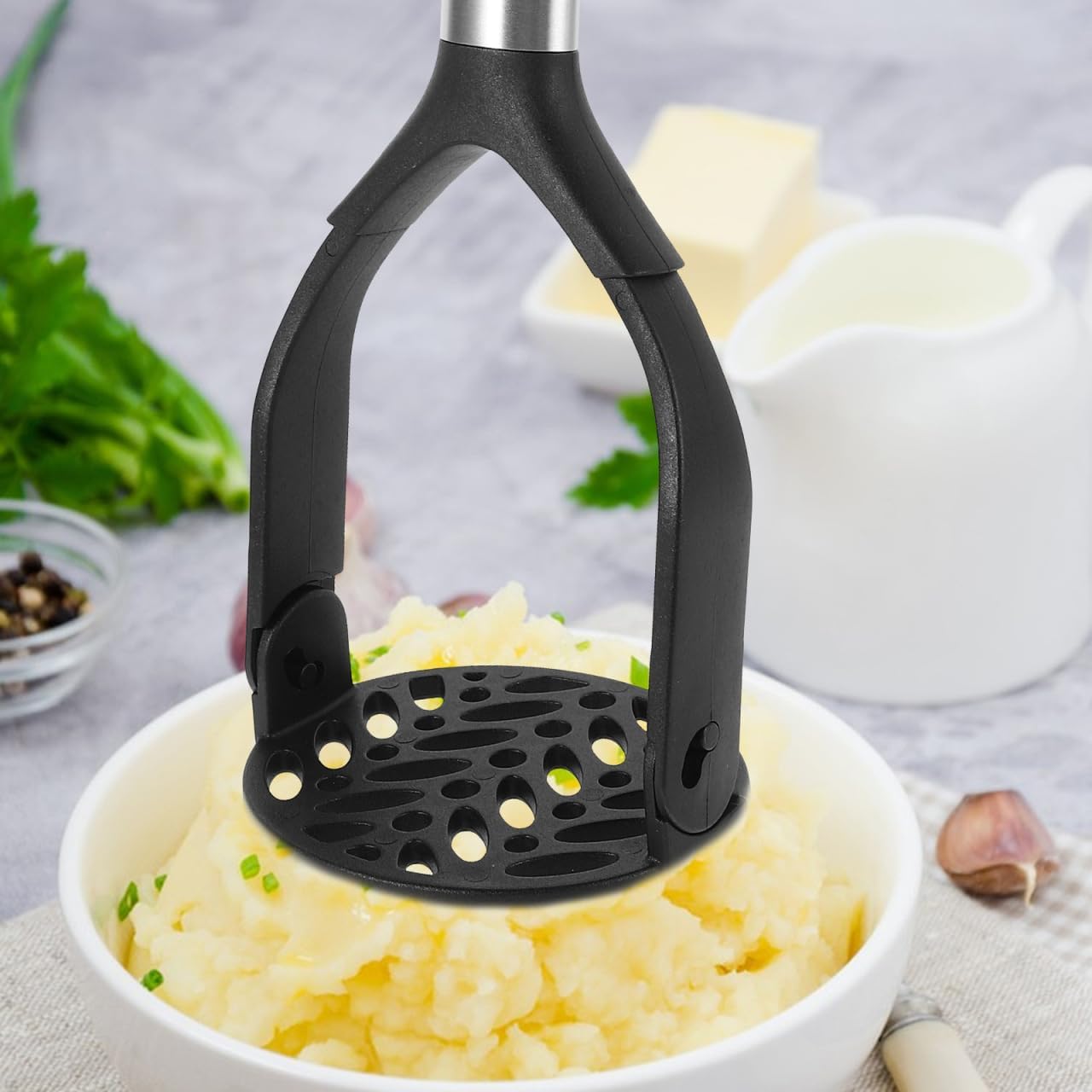 TIDTALEO Collapsible Potato Ricer Masher with Ergonomic Handle Manual Potato Masher for Mashed Potatoes Fruits Baby Food Foldable Kitchen Tool for Home and Travel 10.43X3.74X3.11In image 5