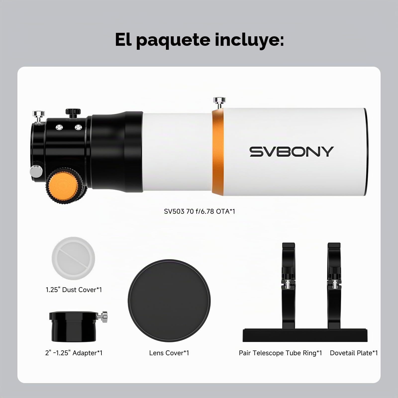 Svbony SV503 Telescopio OTA, Telescopio Refractor, 70 mm F6,78 Lente ED, Aplanador de Campo Incorporado, Adecuado para Fotografía Astronómica de Nebulosas Galaxias y Cámaras con Sensores APS-C