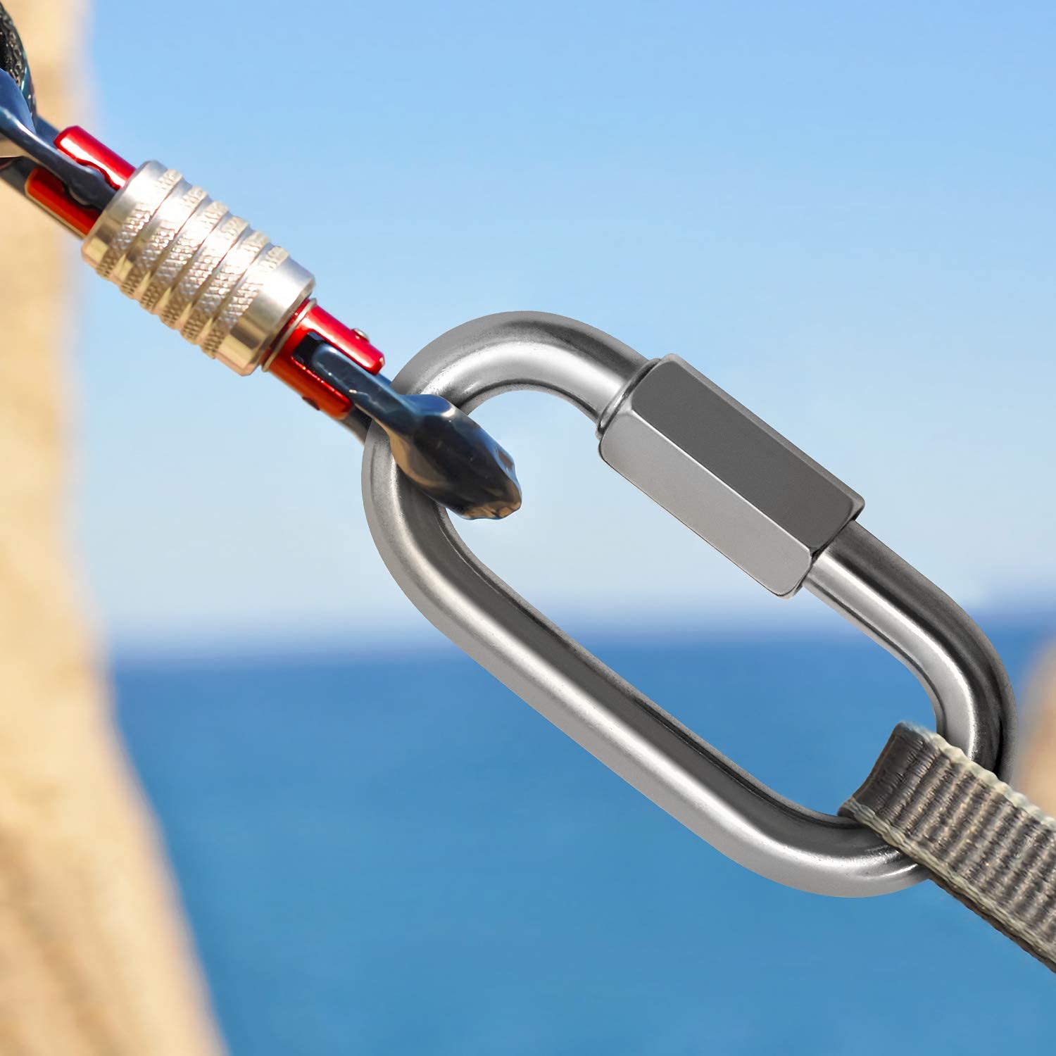 QWORK® 6-częściowy łącznik śrubowy ze stali nierdzewnej M4, ogniwo łańcucha, karabińczyk śrubowy o nośności 120 kg
