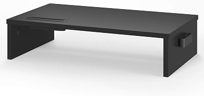 BONTEC Supporto per Monitor in Legno, per Monitor da Tavolo ergonomico per Laptop, Computer, Notebook, iMac, Stampanti, Portata Fino a 30 kg, W420 x D235 x H104mm, Nero