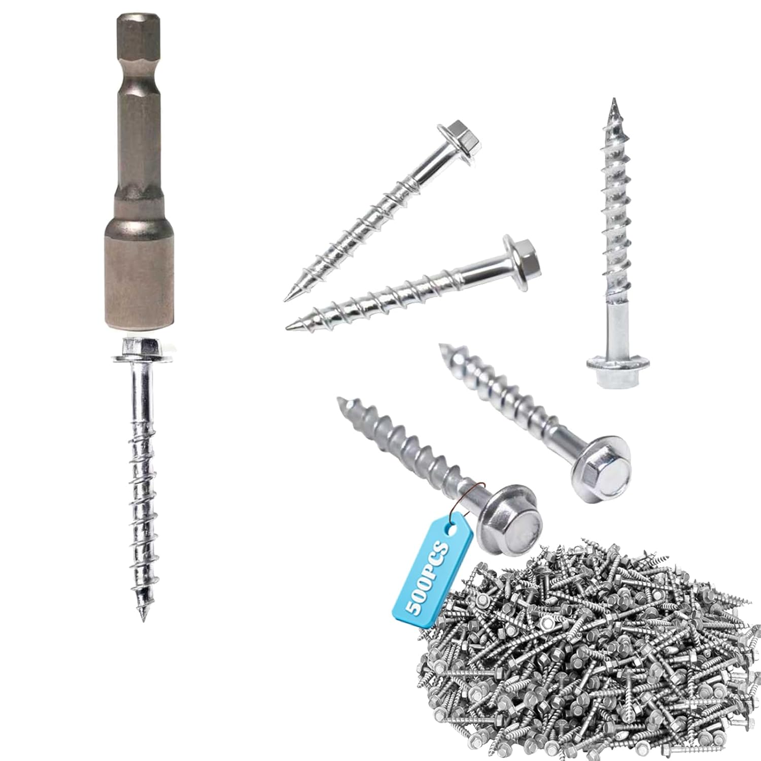 SD Joist Hanger Screws,Upgrade #9 x 1-1/2" Joist Hanger Screws-500 Qty,1/4" Hex Socket Wood Screw,0.370"-Dia Deck Screw, Replace 10D Nails