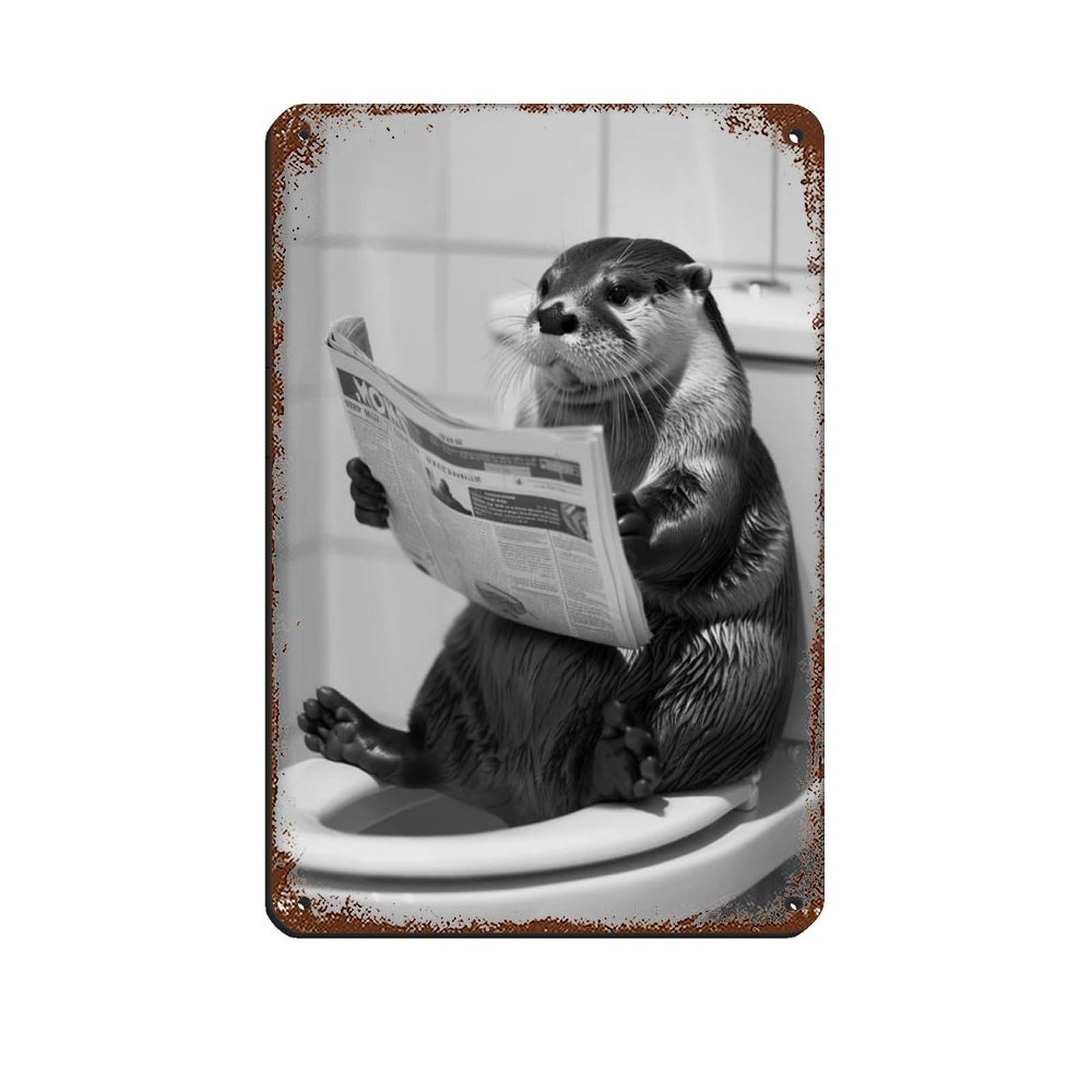 Lxwnze 20L X 30W Cm Otter Sitting On The Toilet Reading A Newspaper (2) Tin Sign Vintage Metal Pub Club Cafe Bar Home Wall Art Decoration Poster Retro 8X12inch(20X30cm)