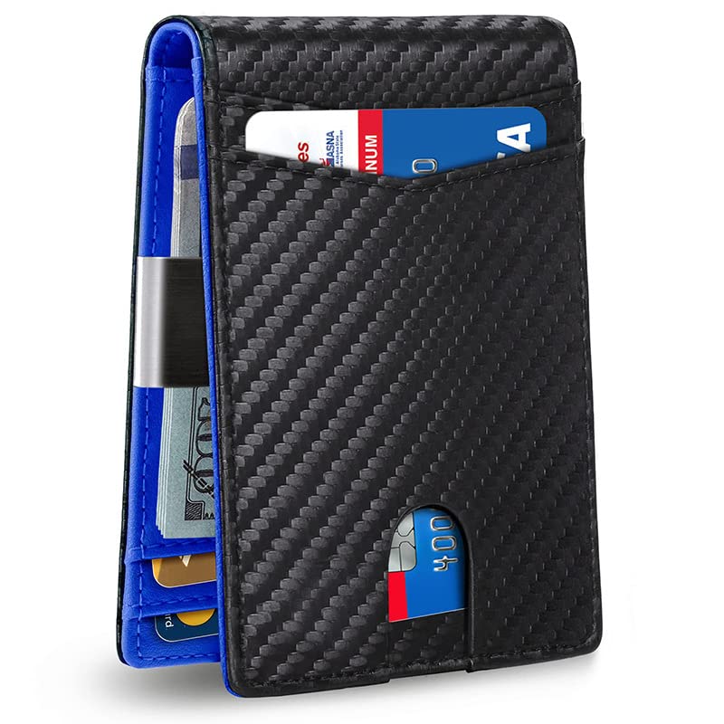 Mens multi card anti-theft cattle leather bag Carbon fiber wallet Mens leather wallet