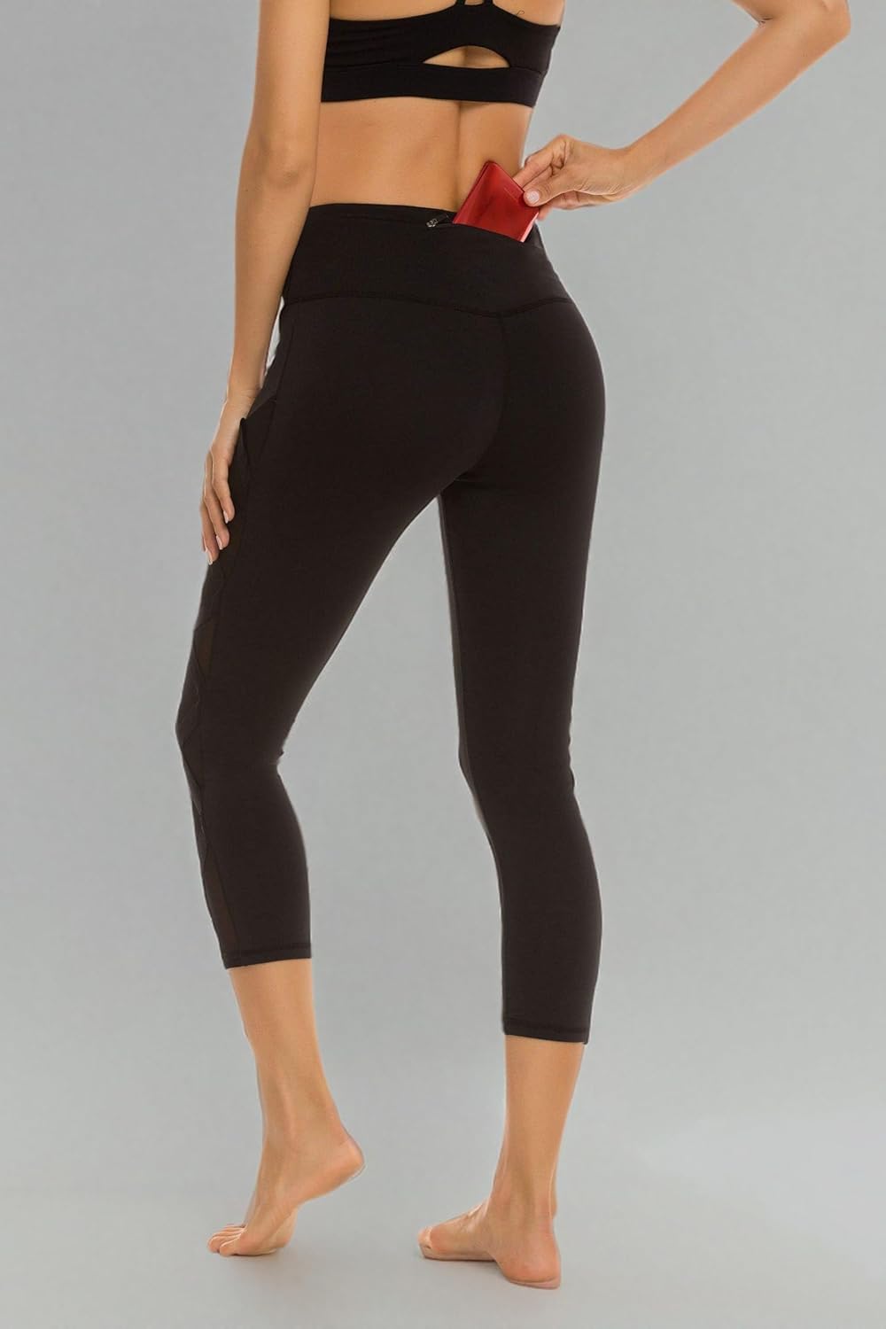 romansong Women's Mesh Leggings Yoga Pants with Pocket, Non See-Through Capri High Waisted Tummy Control 4 Way Stretch - Image 6