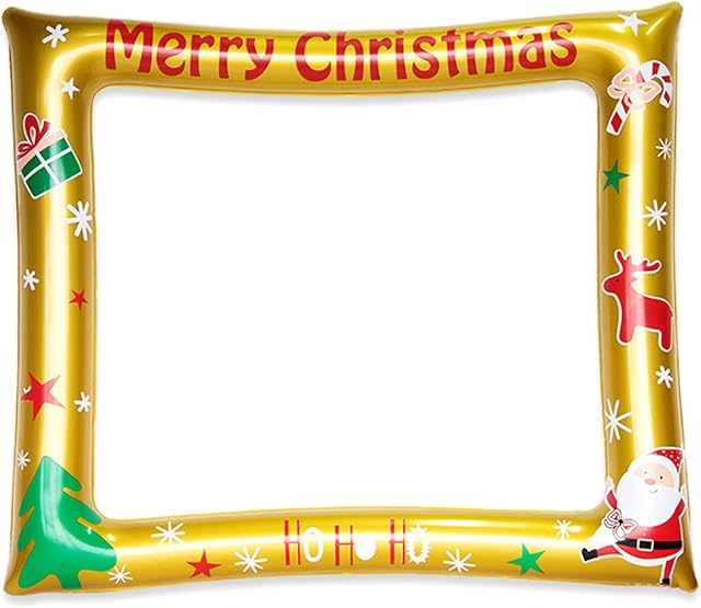 Gold Christmas Inflatable Selfie Frame Picture Frame,Giant Photo Booth Blow Up Party Prop,Christmas Inflatable Photo Booth Props Frame for Xmas Birthday,Christmas Party Games Accessories Supplies