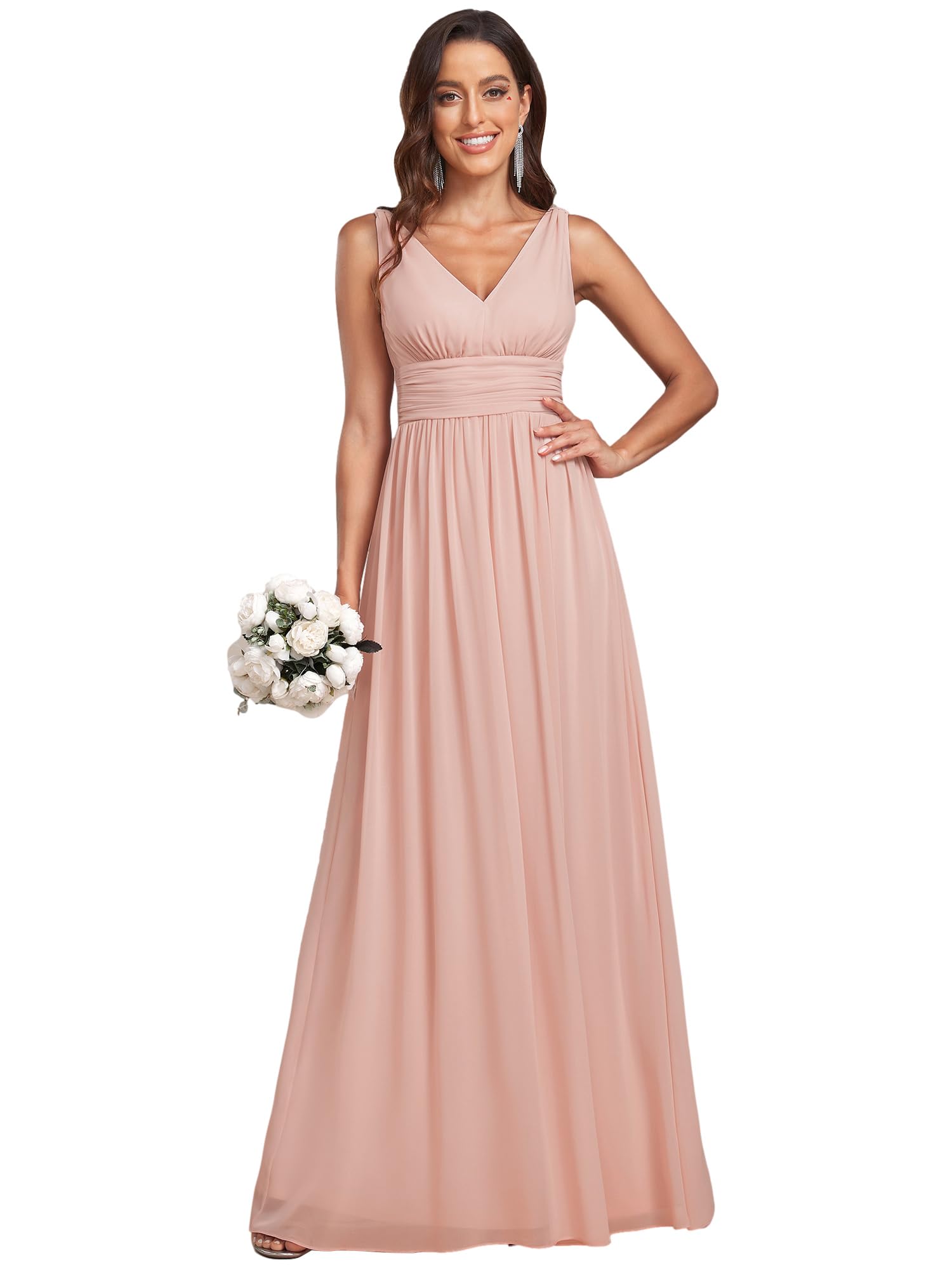 Ever-Pretty A-línea Largo Vestido de Fiesta Corte Imperio Cuello en V sin Mangas para Mujer 09016