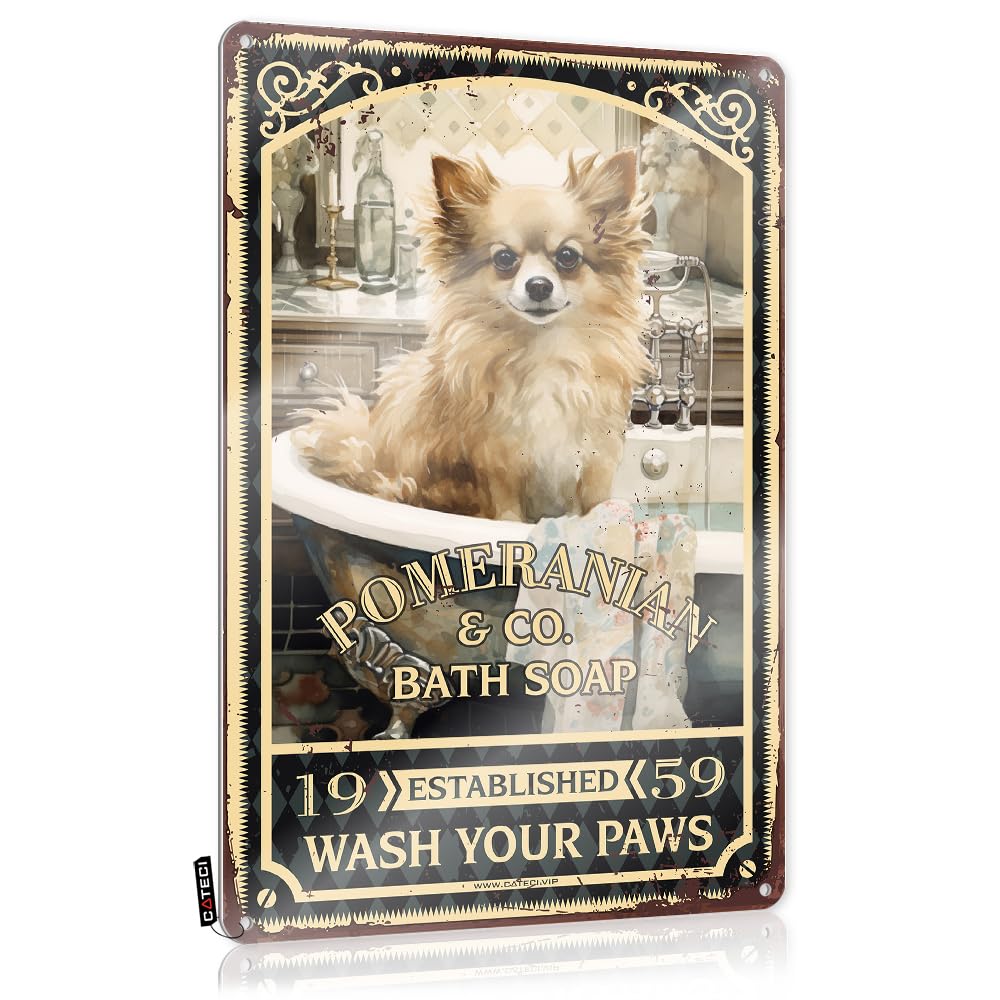 MWFKKADDB Metal Vintage Signs Pomeranian Bath Soap Wash Your Paws Tin Sign Vintage Wall Decorunique Decorfunny Kitchen Decorgarage Signs For Men Wall Decor Metal Tin Sign Bar Signs Vintage(30X40CM)