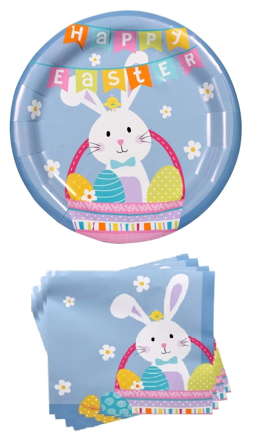 Holiday Happy Easter Bunny Party Paper Plates and Napkins, Serves 18 People – Bundle Includes 18 Luncheon Paper Plates & 18 Napkins