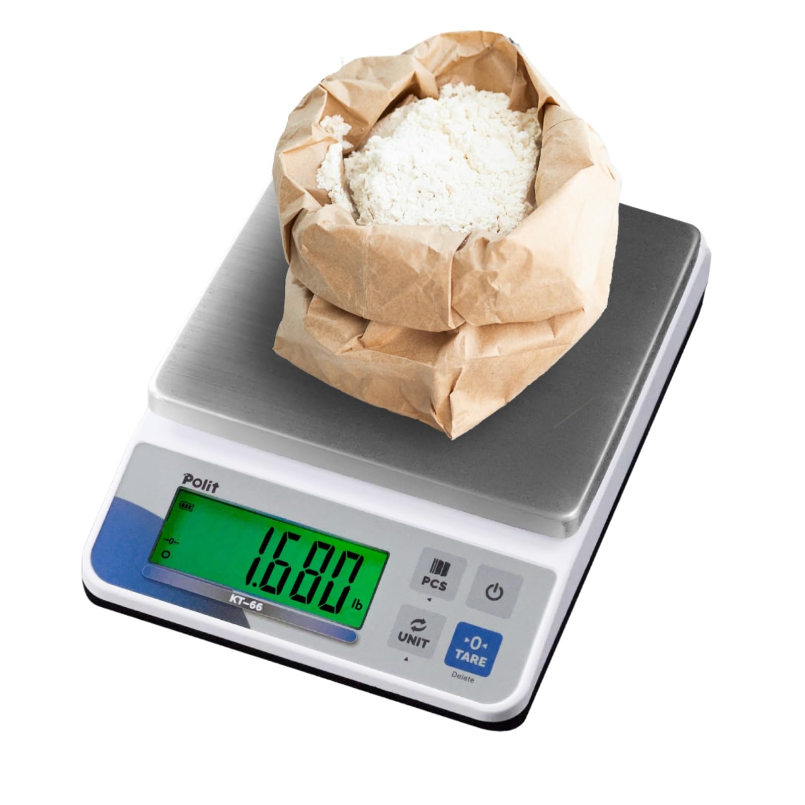 Polit Digital Kitchen Scale KT-66 30lb/13kg?0.05oz/1g Precision Food Scale with LCD Display?Battery or Plug-in?Stainless Steel Top?Grams, Ounces, Pounds?5 Units for Baking, Farming & Shipping Scale