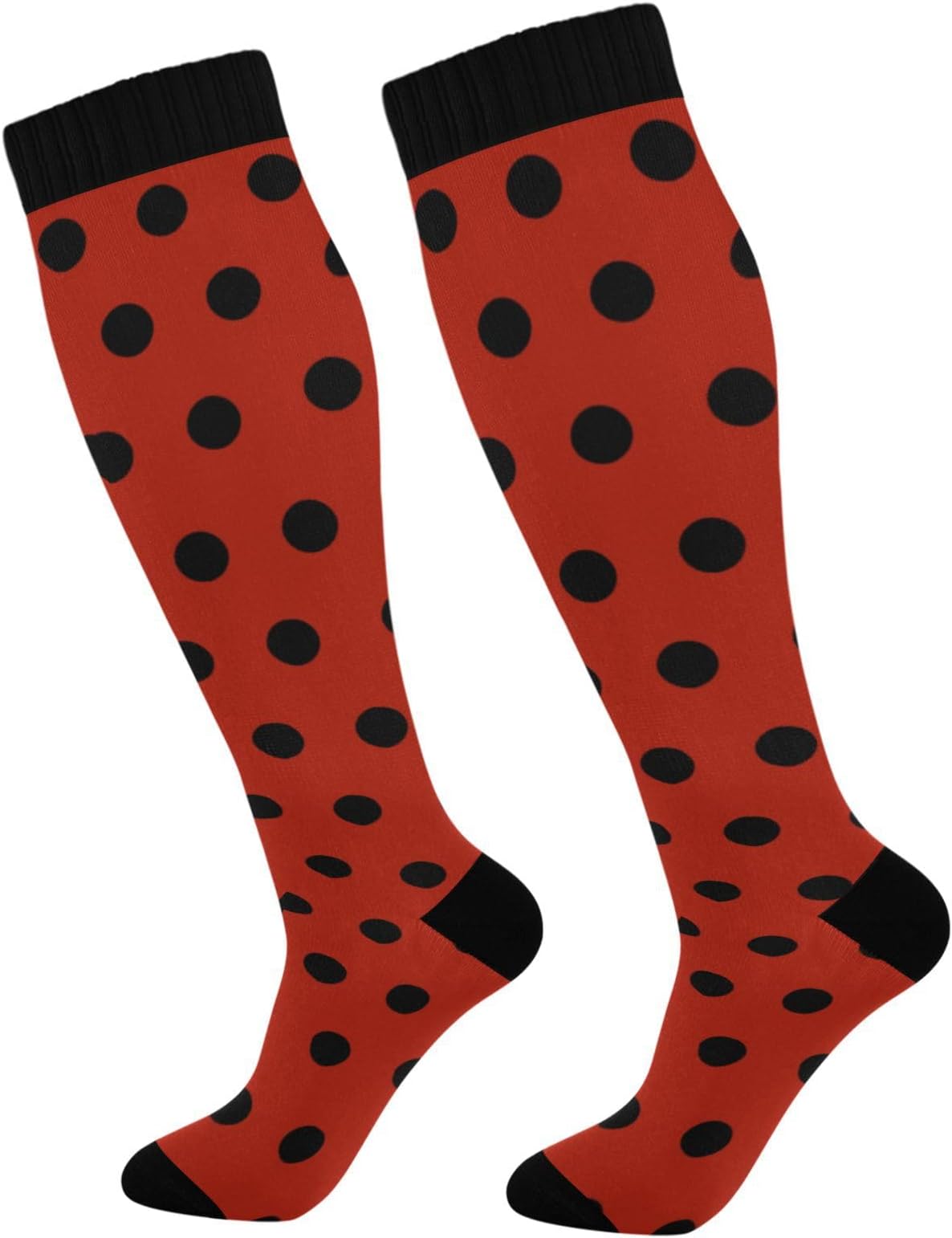 1 Pair Polka Dots Red Black Compression Socks 20-30mmHg Knee High Women Socks Tube Athletic Stockings for Men Sport Soccer Running Cycling Medical Nurse Winter Travel