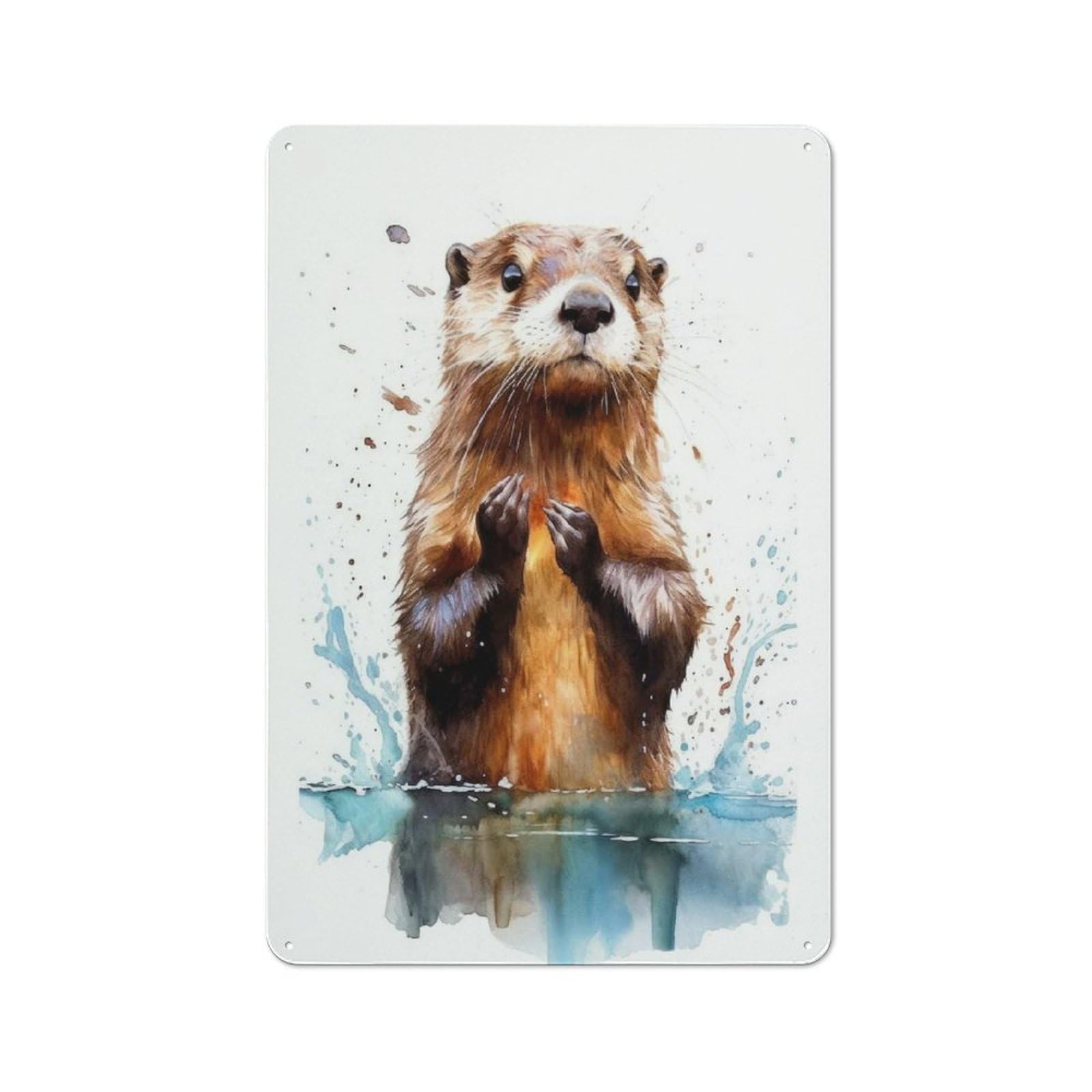 Watercolor Otter Tin Sign 30x20cm for Living Room Wall, Rustic Wall Decor, for Living Room Decor Lovers
