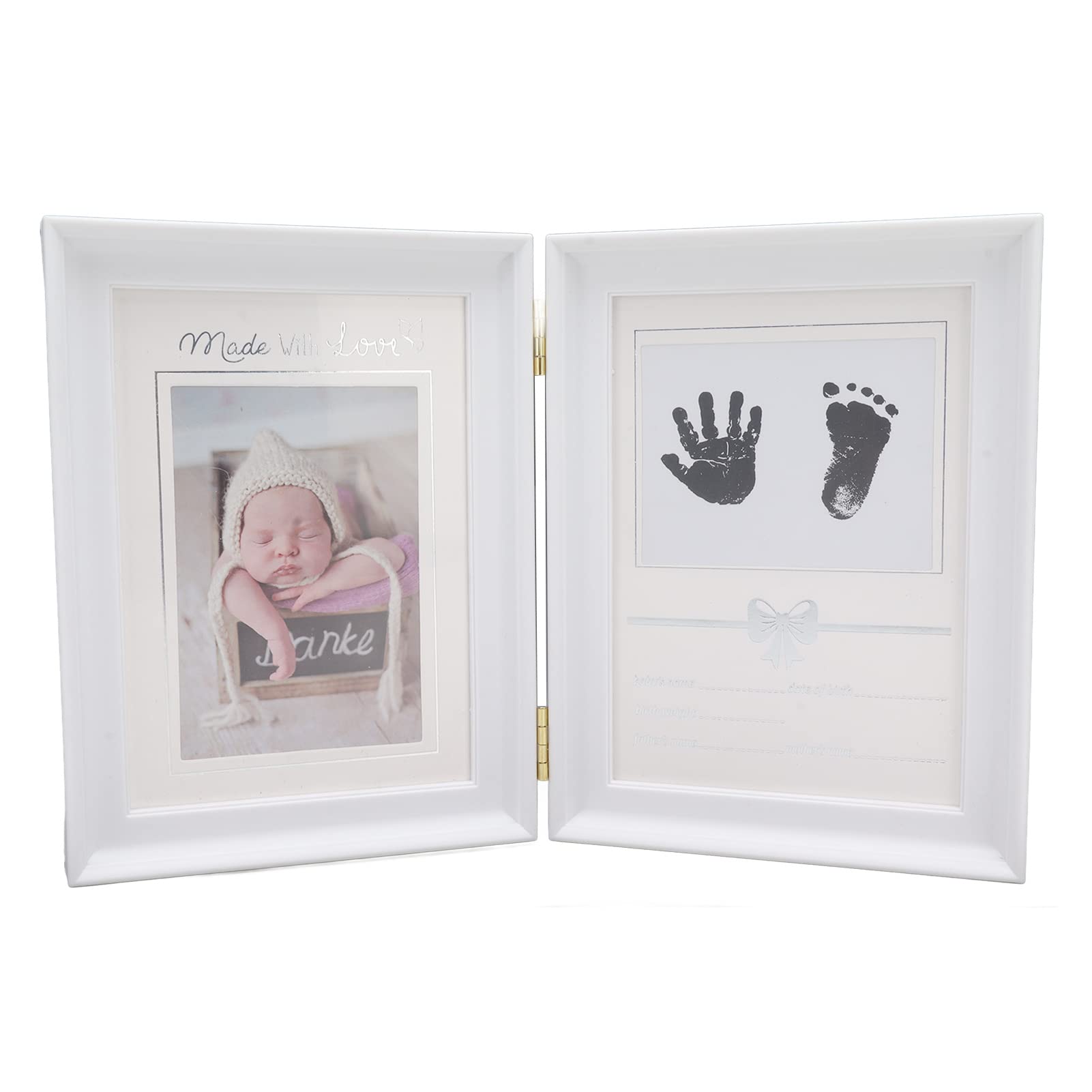 Natudeco Baby Print Photo Frame Newborn Baby Frame Plastic Baby Memory Picture Frame Kit with Ink Baby Shower Foot and Hand Print for Girls Boys