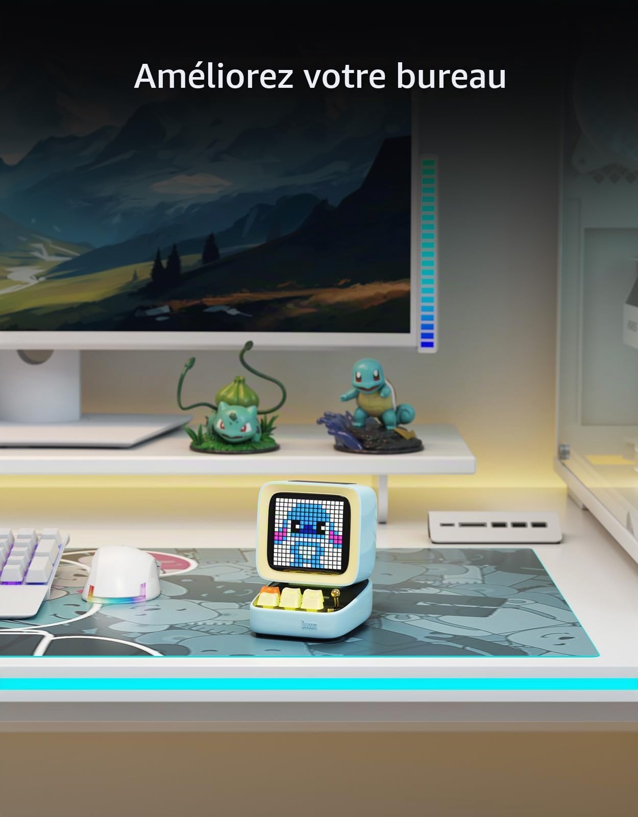 Divoom Ditoo Haut-Parleur Bluetooth Portable avec Rétro Écran Pixel, Contrôle de l'Application Smartphone/Claviers Mécaniques Rétroéclairés RVB (Bleu)