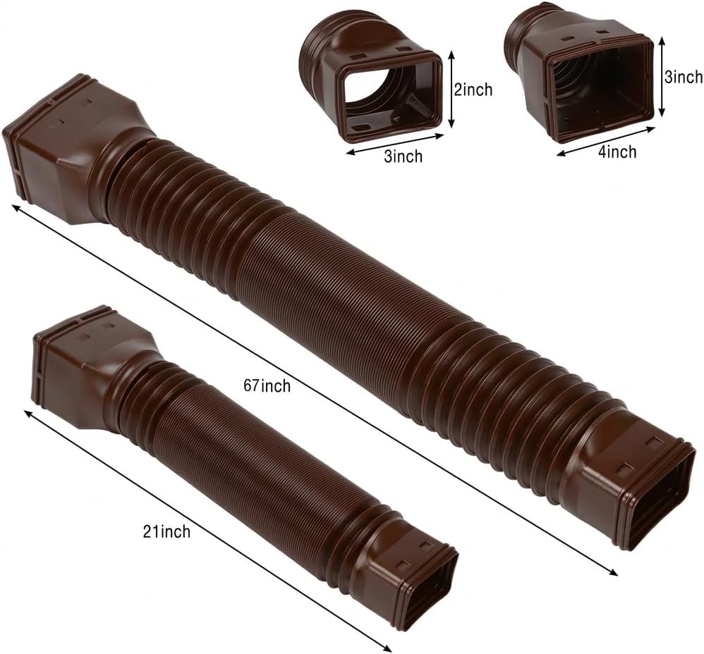 4 Pack Gutter Downspout Extensions for Rainwater Drainage, 4” Diameter Thickened Flexible Downspout Extender Extendable from 21" to 67"(Brown)