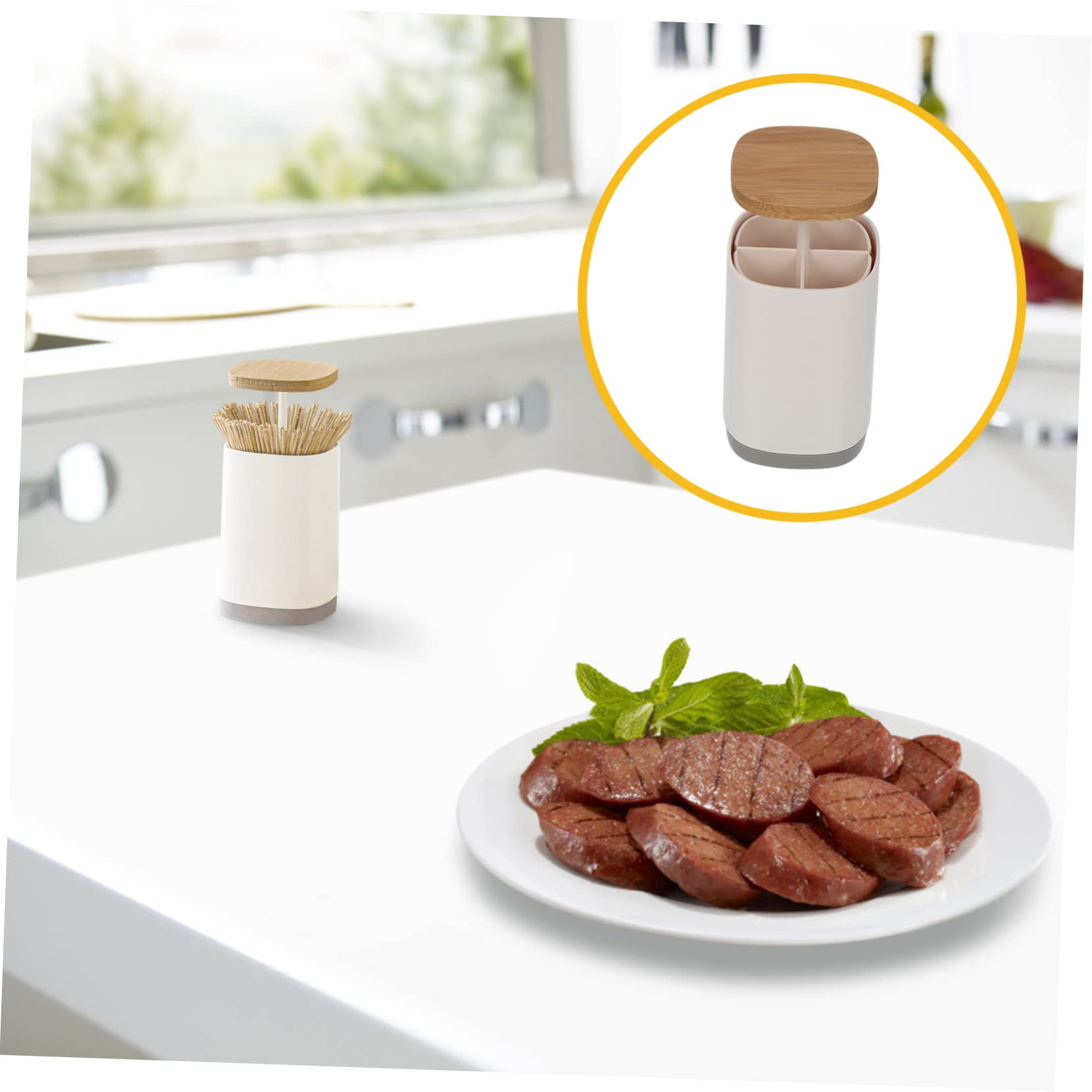 FUNOMOCYA 1pc Toothpick Holder Toothpick Bucket Toothpick Dispenser Toothpics Container Household Toothpicks Holder Storage Boxes with Lids Toothpick Case Makeup Brush Holder Pp? ? Grey