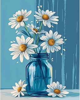 Natuyalo Paint by Numbers Kit for Adults Beginners, 16" Wx20 L Canvas Pictures Drawing Acrylic Paintwork with 3 Pcs Paintbrushes, Daisy in Vase