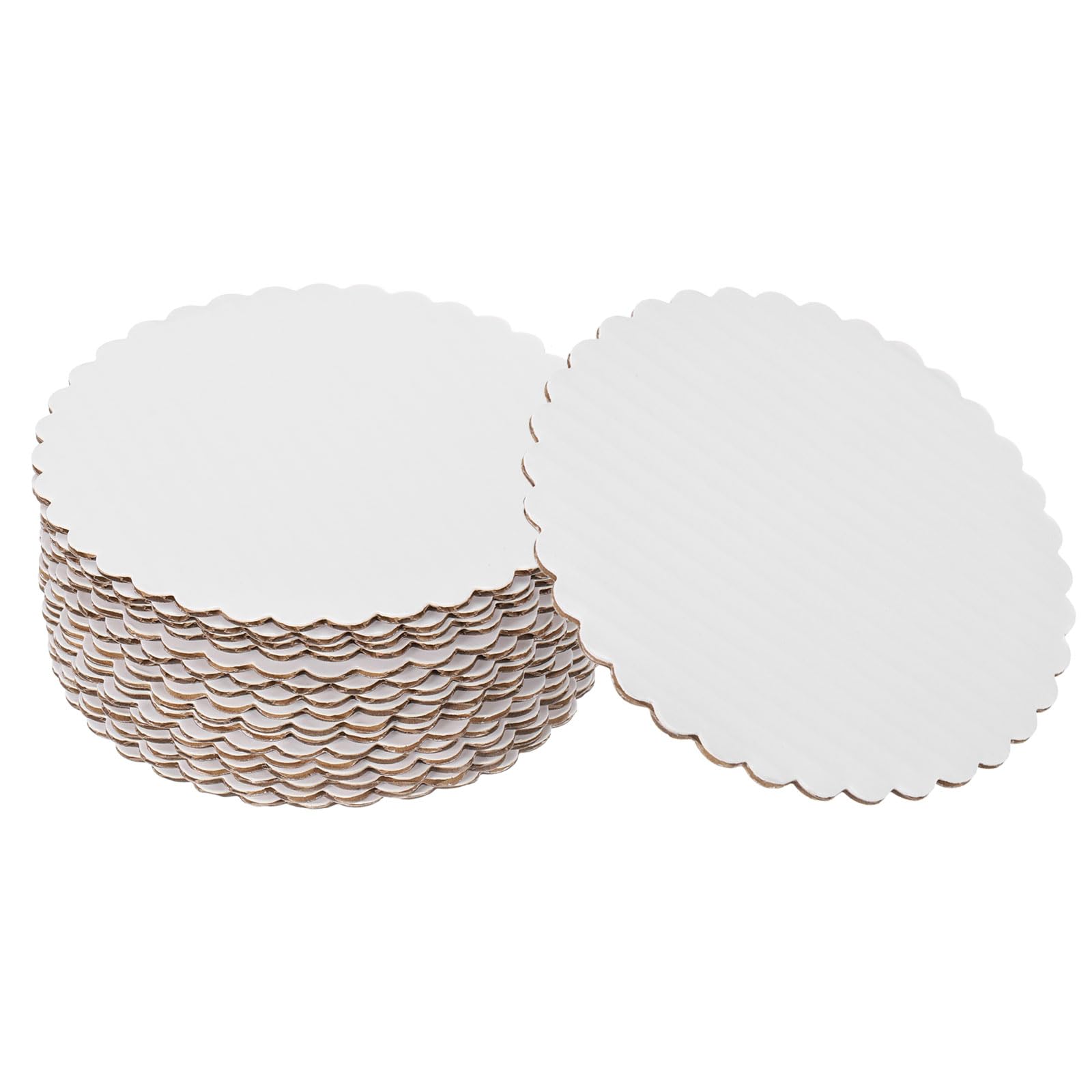 sourcing map 25 Pcs Scalloped Cake Circle Base, 4.9 Inch Wave Cake Cardboards Greaseproof Cardboard Round Wave Cake Pastry Pan Base for Weddings Parties Birthday Desserts Cupcake (White)