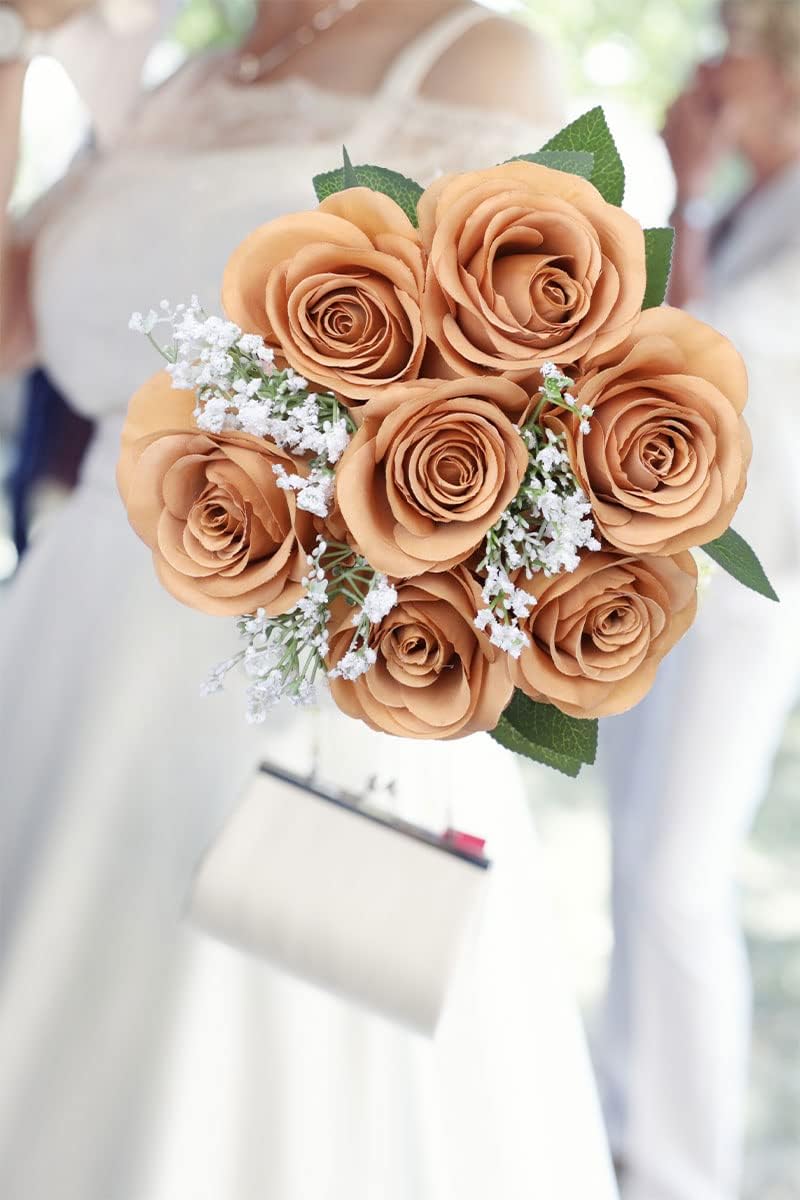 LVEFIT Artificial Rose Flower Artificial Flowers Flower with Long Stem Silk Roses Bouquet for Wedding Bridal Shower Party Home Decoration (Terracotta, 12 Pcs) - Image 9