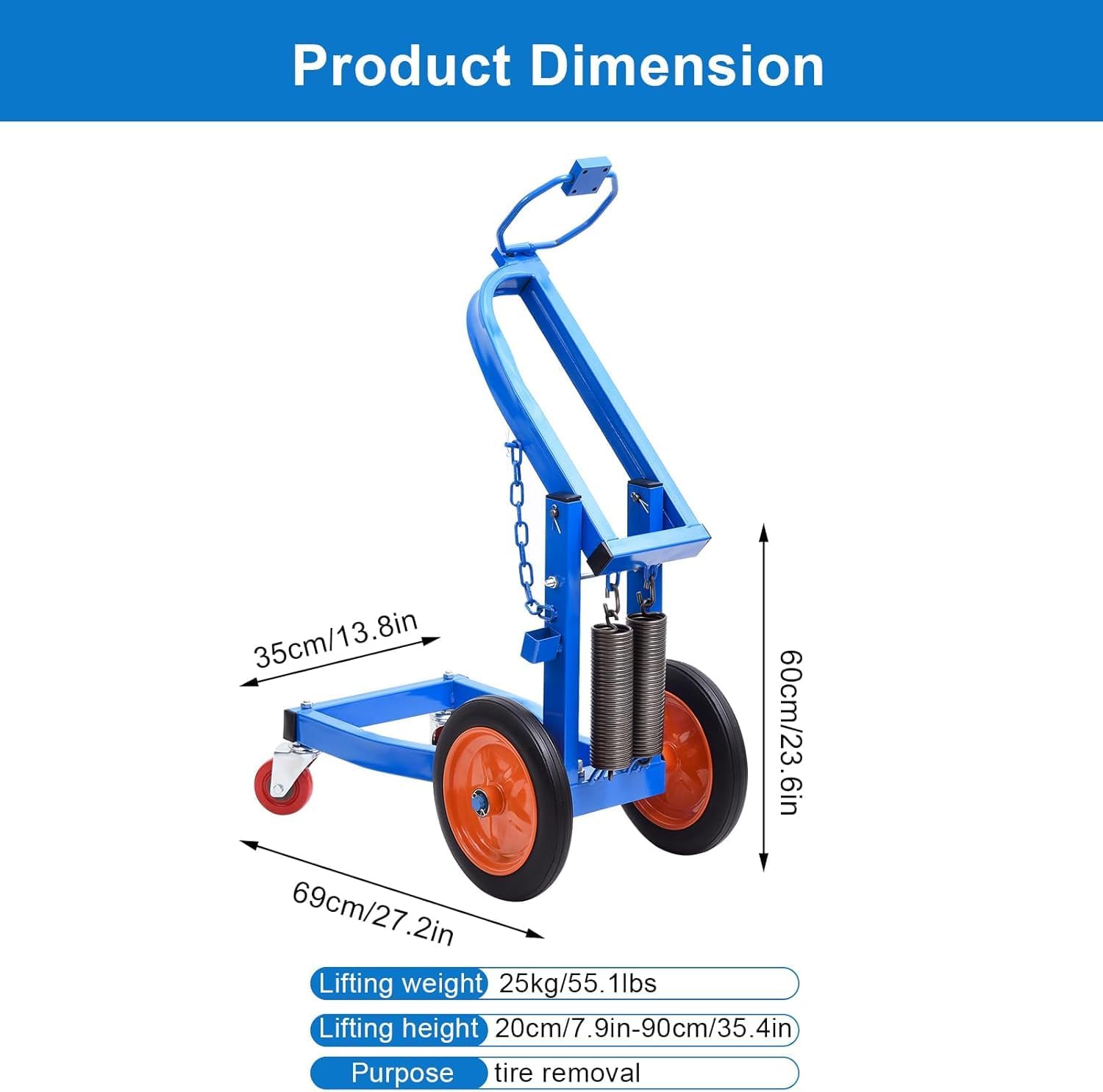Heavy Duty Mobile Air Impact Wrench Stand with Wheels, Portable Pneumatic Impact Holder for Truck & Commercial Vehicle Tire Repair, Back-Saving Tire Changing Tool with Adjustable Hooks & Safety Chain