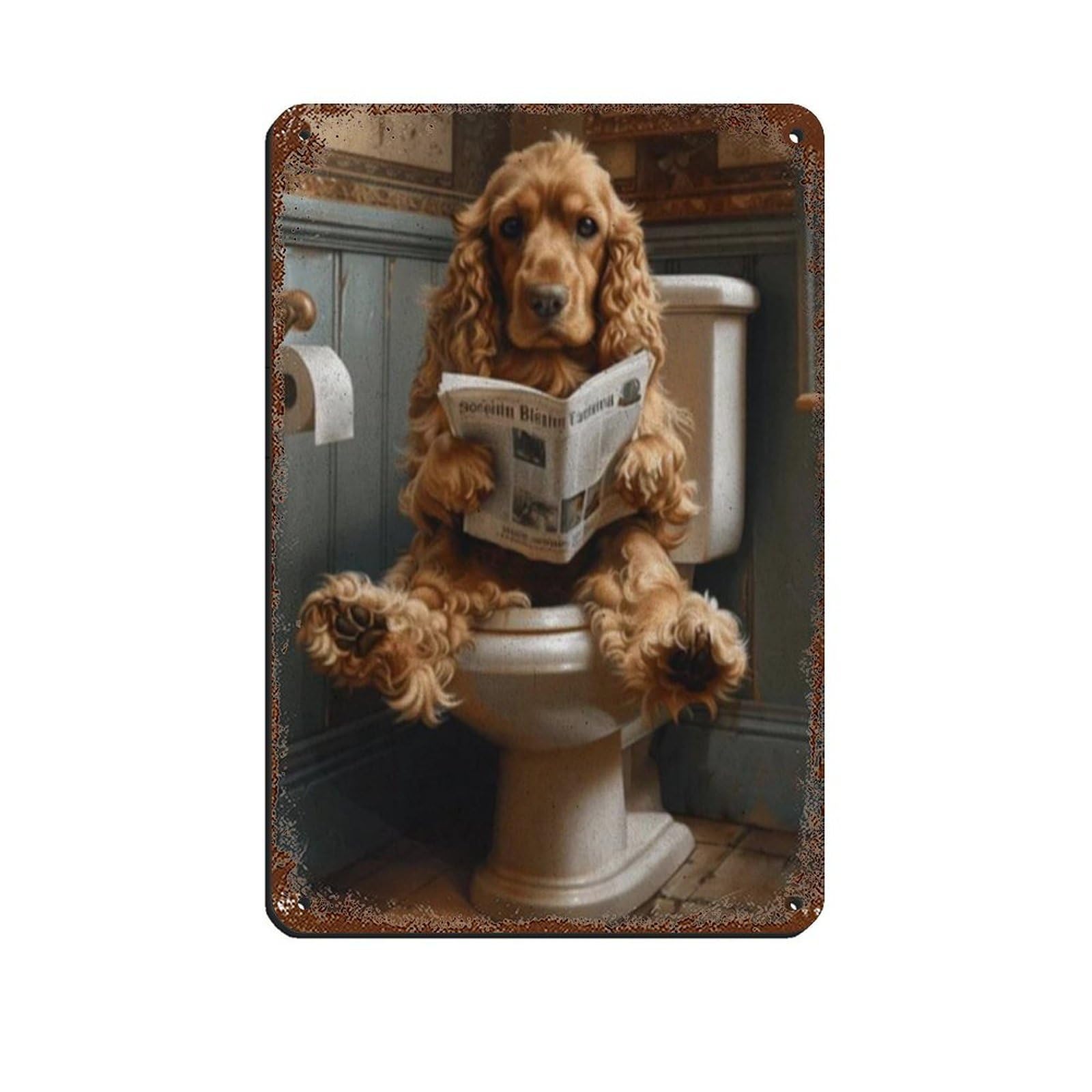 Cocker Spaniel on The Toilet, Bathroom Poster Retro Poster Metal Tin Sign Chic Art Retro Iron Painting Bar People Cave Cafe Family Garage Poster Wall Decoration 8x12inch(20x30cm)