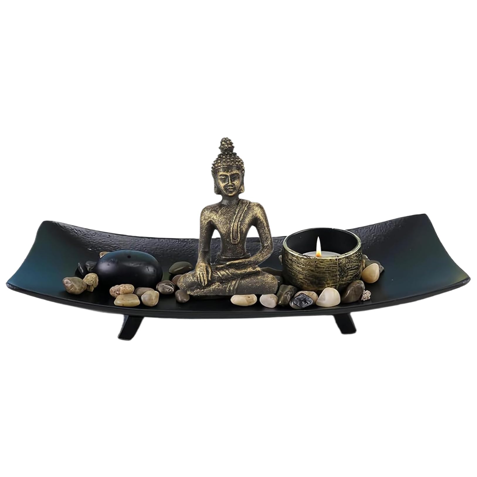 Grsrkep Buddha Statue, Miniature Zen Garden Decor with Incense Holder, Incense Burner, Sticks for Meditation, Office, Yoga Decor, Spiritual Decoration