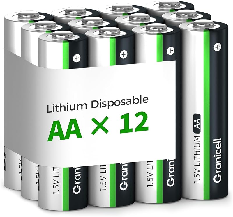 Granicell Paquete de 12 baterías AA de litio | 1,5 V para cámaras parpadeantes, cerraduras inteligentes, alarmas y dispositivos tecnológicos | 10 años de vida útil a prueba de fugas, resistente a temperaturas extremas (no recargable)
