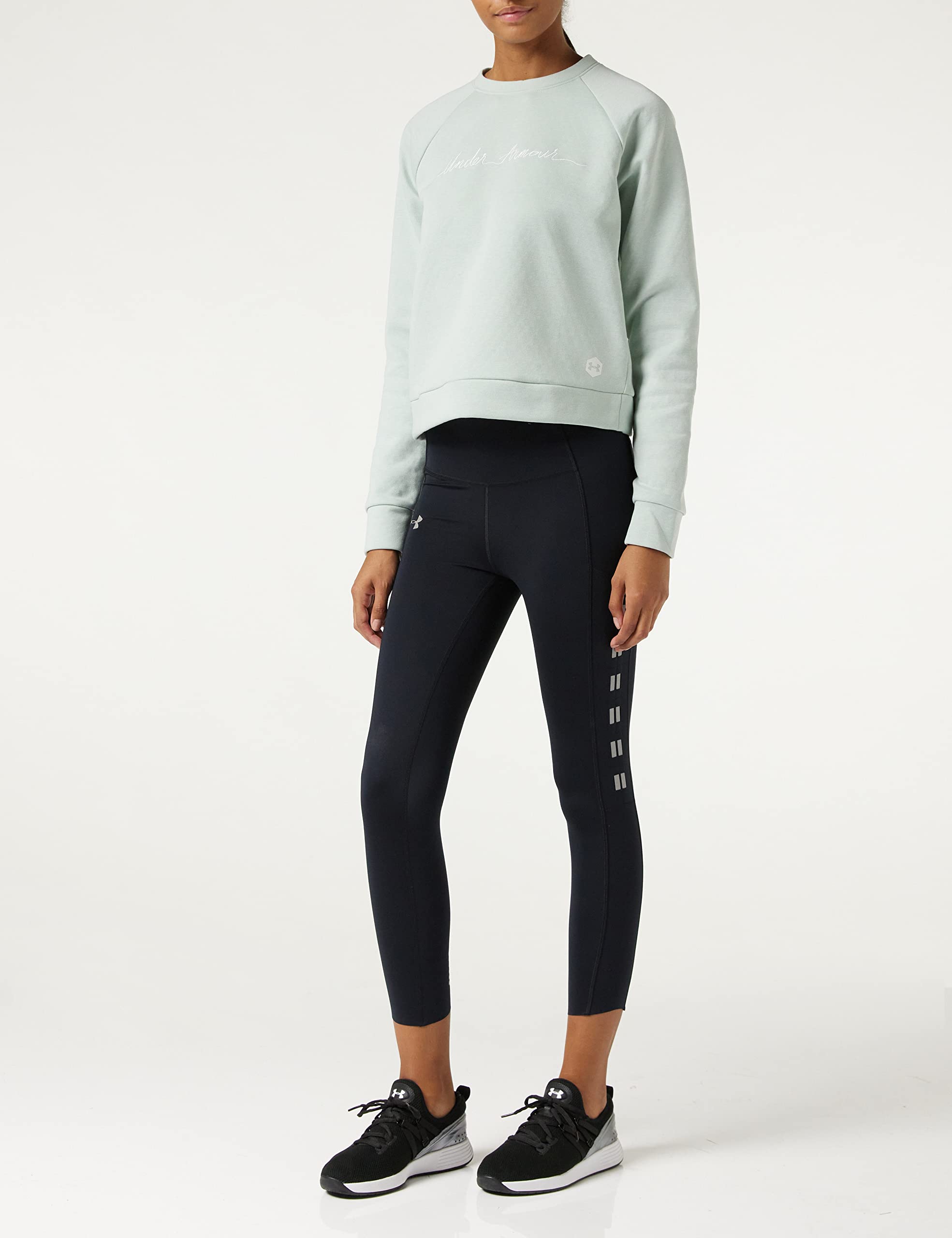 Under Armour Damen Oberteil Recovery Fleece Script Crew, Grün, S, 1344169-189