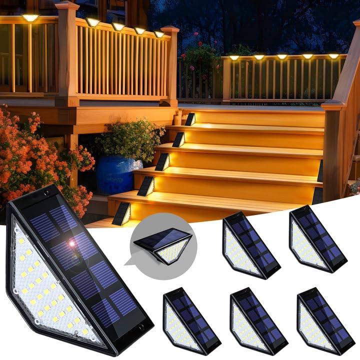 SOLPEX Solar Step Lights for Outside, 24 LEDs Solar Stair Lights Outdoor Waterproof Decor for Porch, Front Door, Stair, Step, Deck, Fence, Balcony, Patio, Wall, Yard, Garden(6 Pack, Warm White)ClimatePartner certified