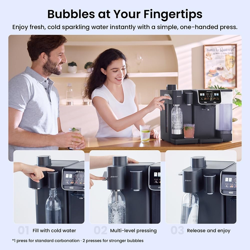 JIMMY Matrix S9 Machine à eau gazeuse froide, sodateur domestique à 3 niveaux de gazéification, bouteille 1L sans BPA, compatible avec les bouteilles de CO2 standard, pour eau gazeuse et boissons