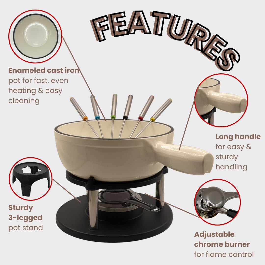 Gusseisen 9-teiliges 2L Fondue-Set mit Zubehör Fondue-Kit Schweizer Fondue-Käse Fleischöl Fonduetopf Fondue-Topf-Set, Käsefondue-Set, Schokoladenfonduetopf, Käse-Schmelztopf, Fonduetopf nicht