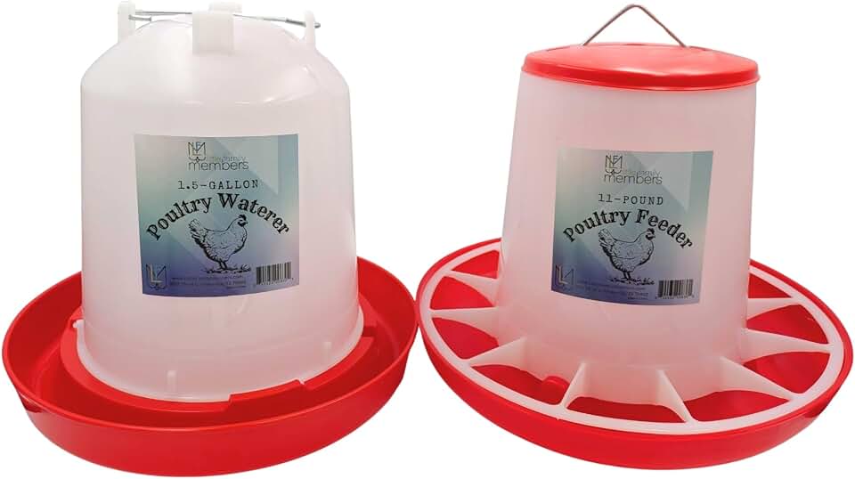 Chicken Waterer and Feeder Set | 1.5 Gallon Poultry Drinker and 11 Pound Feeder Combo | for Chickens, Ducks, Turkeys, Ducklings, Quail, Baby Chicks and More