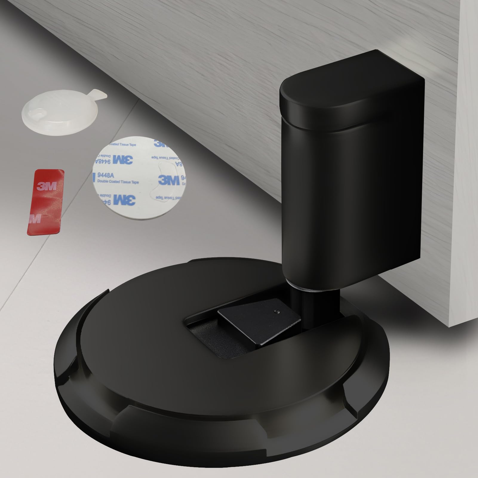 HOOFUS No Magnetic Mechanical Floor Door Stopper,Adjustable Door Holder, for Door Gaps up to 0.75 Inch in Height,Nail Free or Screws (Black, 1 Pack)